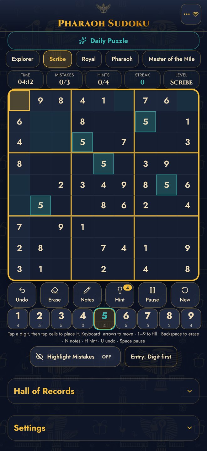 Digit-first entry: the number 5 is armed and every matching cell on the board is highlighted.